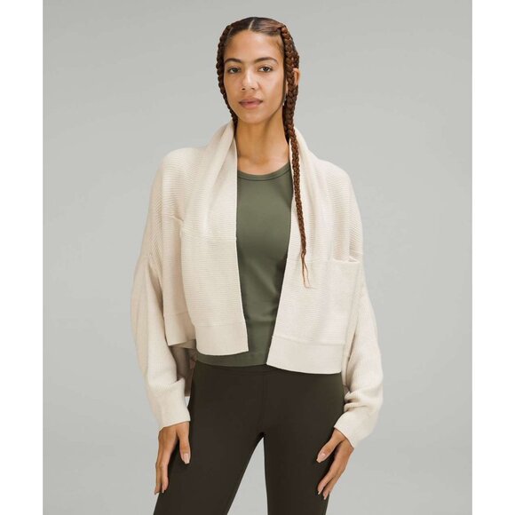 Lululemon Ribbed Long Wrap Sweater Merino Wool-Blend in White Opal Size 6 - Picture 3 of 10